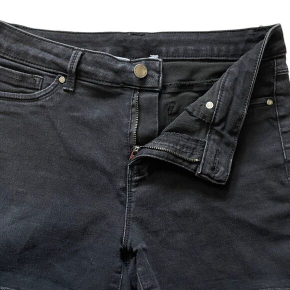 Workshop Republic Clothing Black Denim Cuffed Shorts Frayed Hems, size 8 - Picture 2 of 5